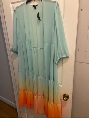 Torrid 18/20 2x Ombré Kimono Duster Maxi Ruffles Chifon Teared nwt Sherbert Mult